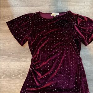 Michael Kors Collection Burgundy Velvet Top with Gold Accents